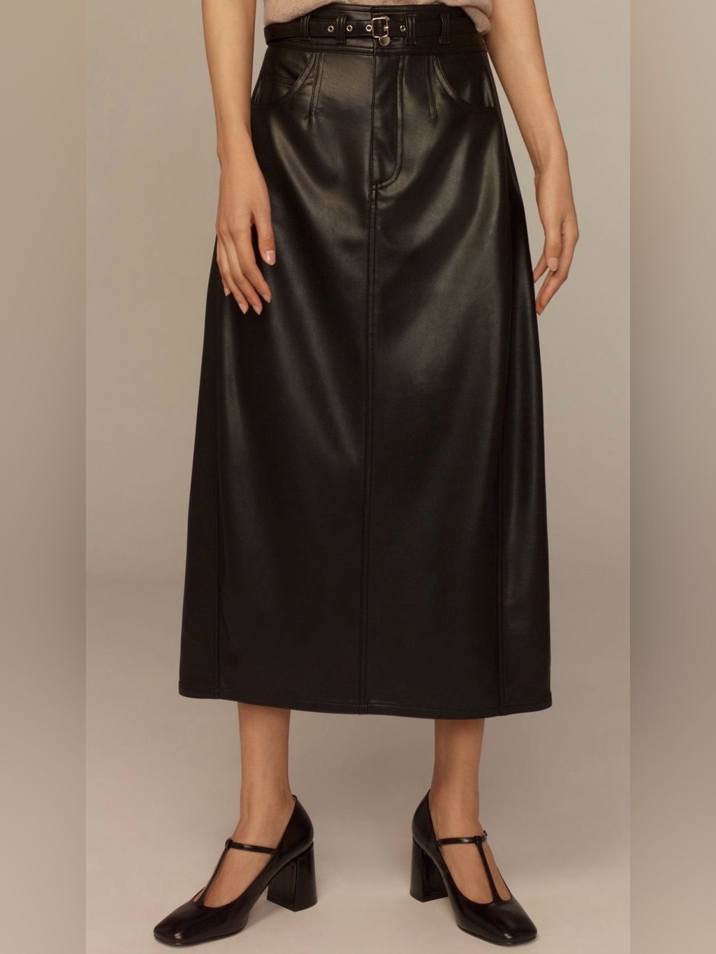 Nwt. Anthropologie. Pilcro Faux-Leather Relaxed Midi Skirt. Black. Size 2.